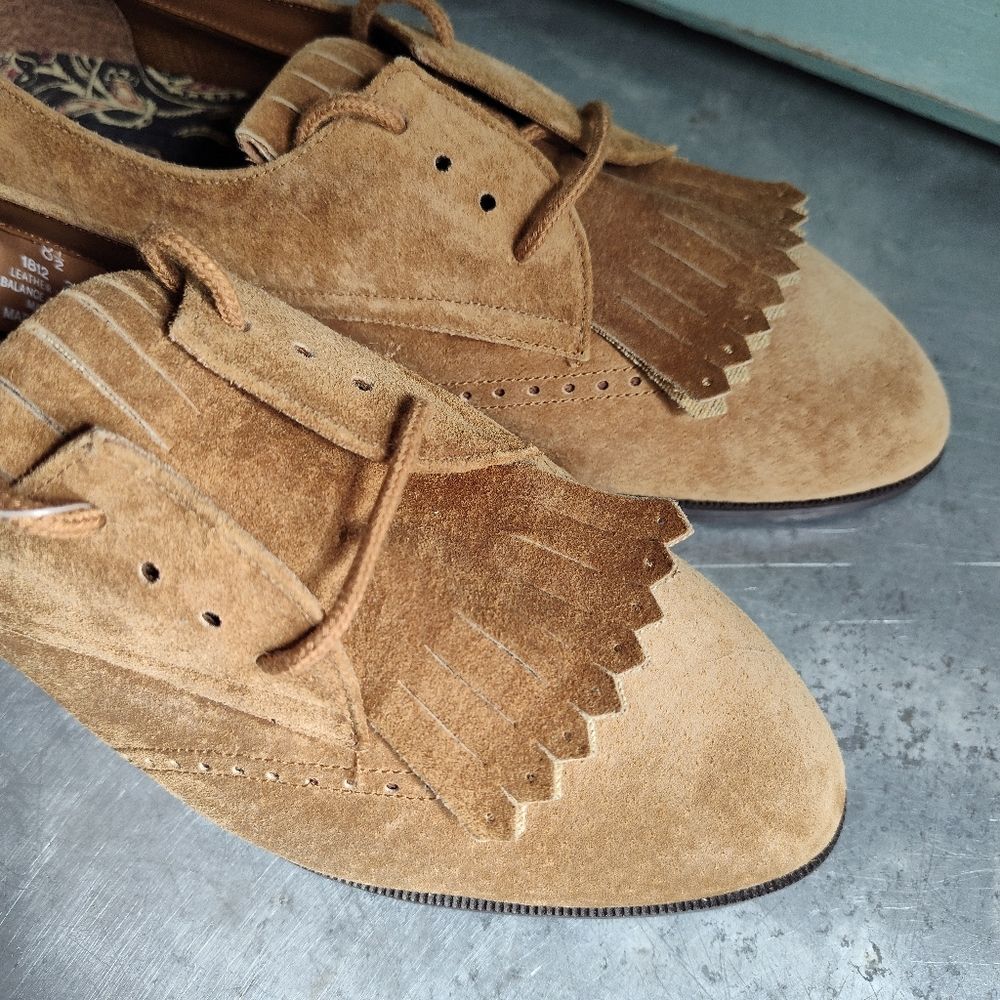 The Leather Collection Shoes Womens 8.5 Suede Lace Up Fringe Tan NEW Old Stock - Picture 7 of 9